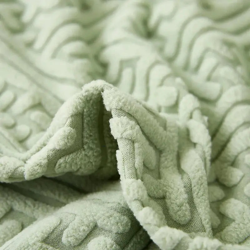 Thick plush sofa cushion cover in mint green jacquard fabric with soft textured pattern