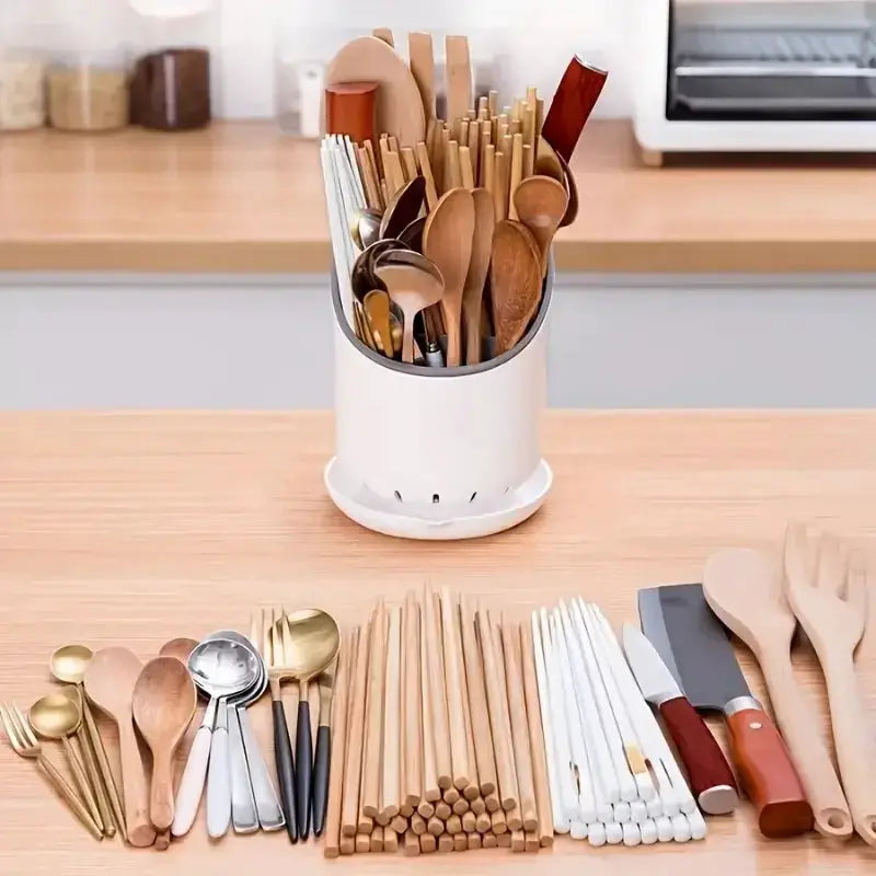 HomeEase Eco Friendly Plastic Storage Tube With Drain Plate For Quick Drying Chopstick Drain Box Kitchen Organizer