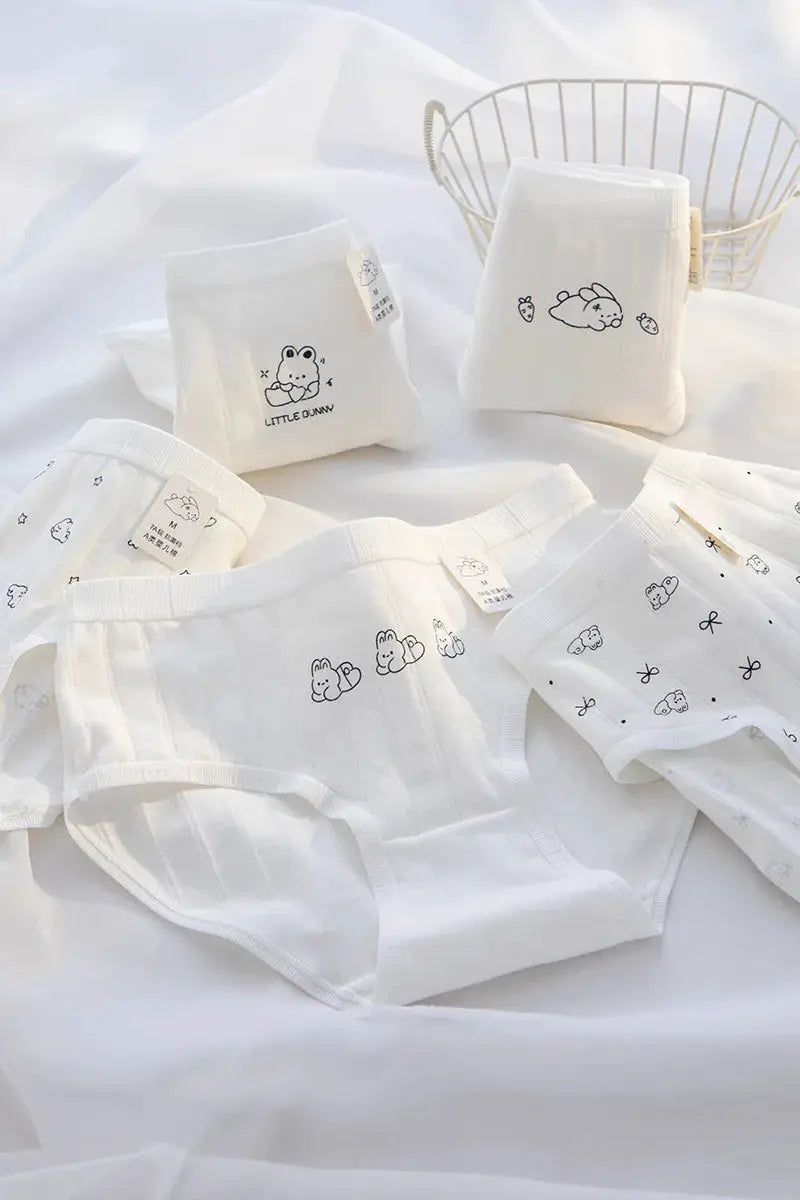 SP&CITY women's seamless cotton panties with cute rabbit prints in white, by Simples Market