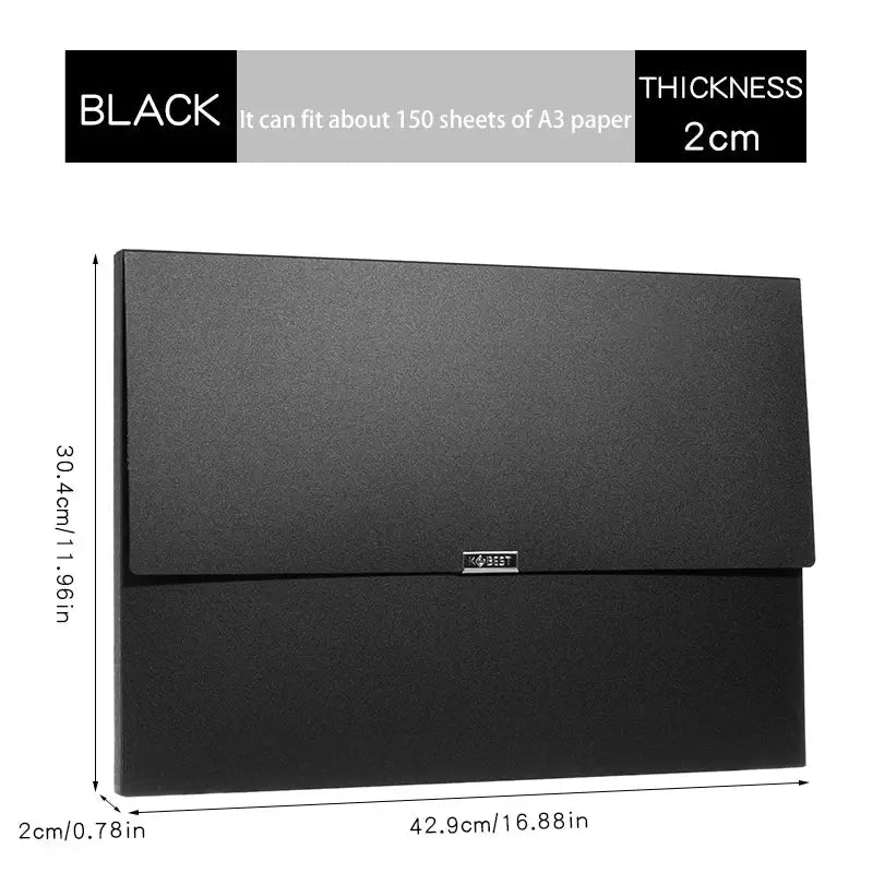 Simples Market A3 document file box, black foldable plastic binder with metal buckle, waterproof and large capacity.