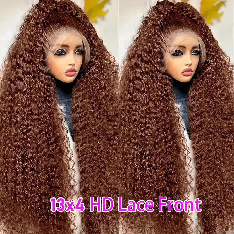 Chocolate Brown Deep Wave 13x6 Lace Front Wig Human Hair Water Wave 250 Percent Density Pre Plucked