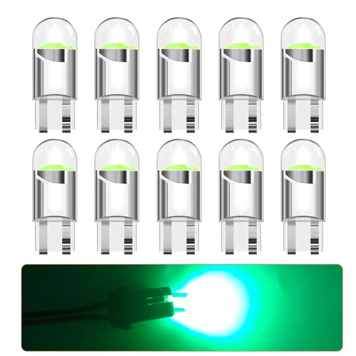 360 transparent LED COB T10 W5W car bulbs, 10-pack, 12V, multicolor white/blue/yellow/red/pink/ice blue, Simples Market