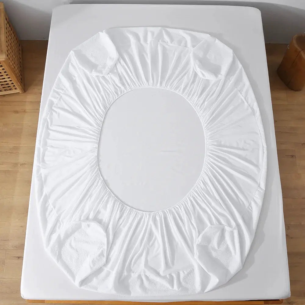 Simples Market 1pc soft terry cloth waterproof elastic fitted sheet in white with a deep pocket