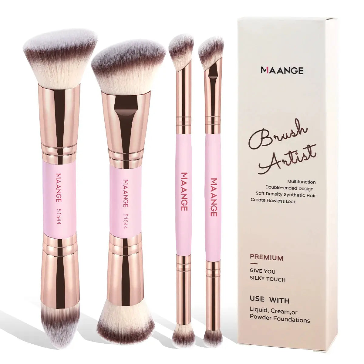 Maange 4 Piece Dual Ended Makeup Brush Set With Box For Beginners Travel Essentials Travel Ready