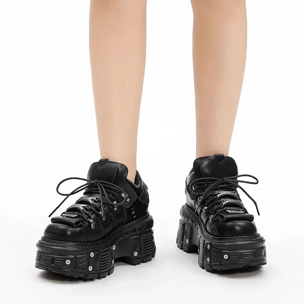 Punk Style Platform Boots For Women With 6 Cm Heel Gothic Lace Up Ankle Boots Metal Decor