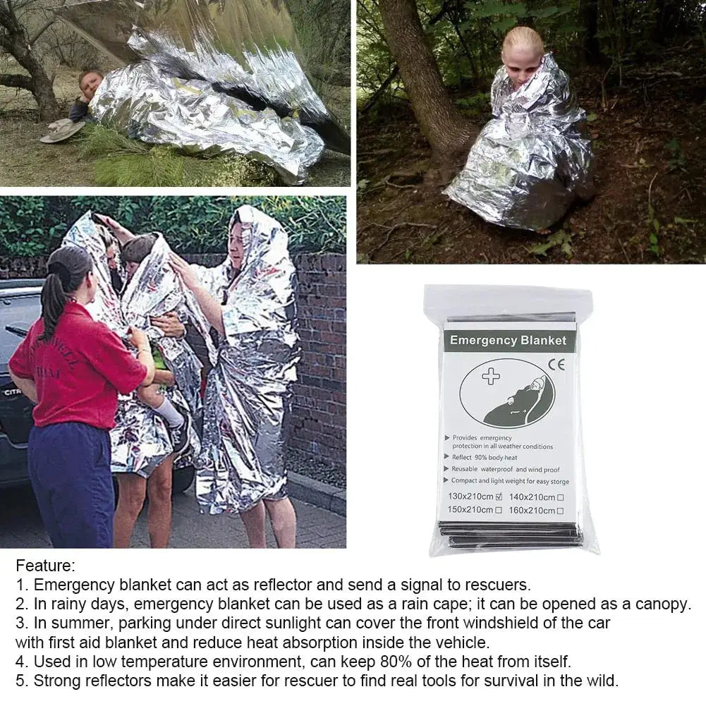 1 To 10 Pack Emergency Thermal Blanket Kit Military Rescue Mylar Foil Windproof Waterproof First Aid Camping