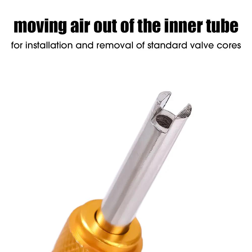 Tire valve core remover screwdriver with silver shaft and orange handle for auto, truck, and bicycle wheel repair