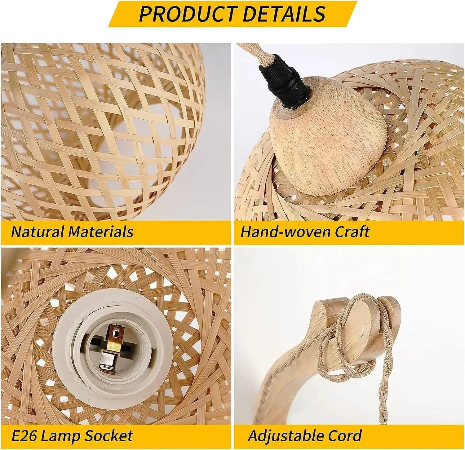 Bamboo lantern wall lamp by Simples Market; natural rattan wicker, hand-woven craft, E27 socket