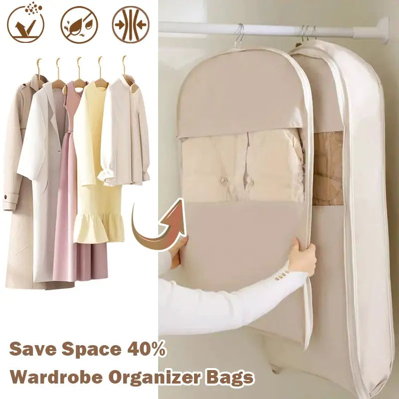 Simples Market 1pc wardrobe compression bag for clothes; beige storage bag, space-saving 40% closet organizer