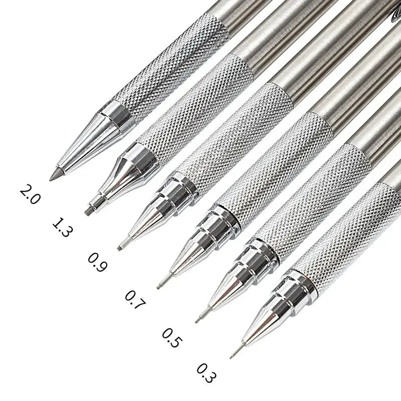 Simples Market Mechanical Pencil Set, 6 all-metal pencils with 0.3–2.0 mm leads