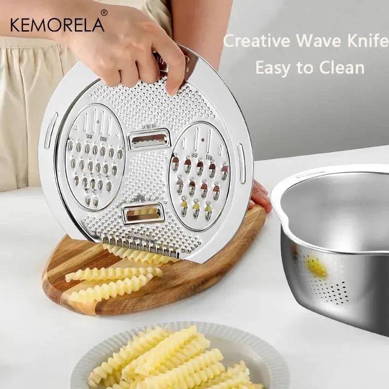 KEMORELA 2-In-1 Wash and Cut Vegetable Drain Bowl Stainless Steel 304 Rice Washing Bowl and Fruit and Vegetable Strainer