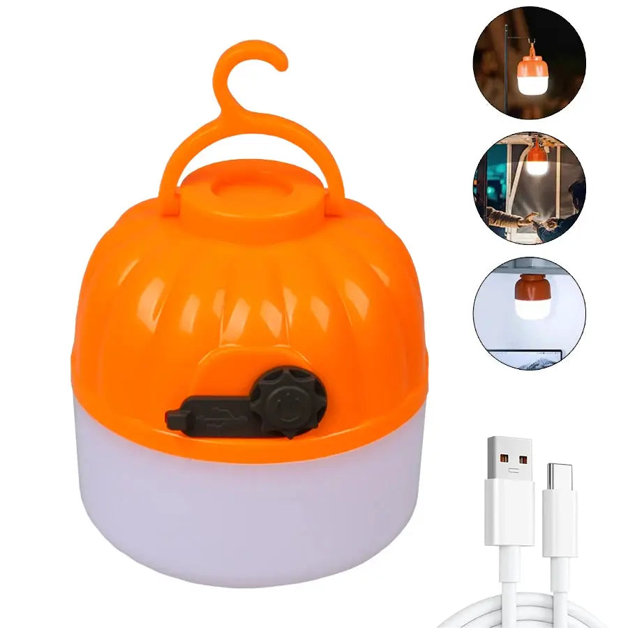 Simples Market 500W LED camping lantern, orange/white, USB rechargeable with power display and hanging hook