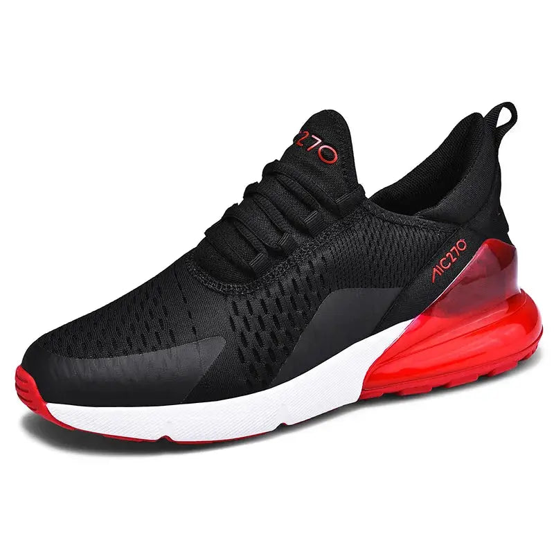 Men's black mesh running sneakers by Simples Market with red heel and white midsole