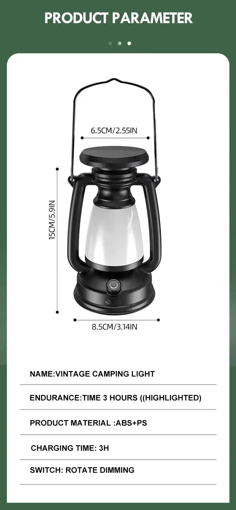 Simples Market vintage camping lantern LED desk lamp, black metal frame with glass globe.