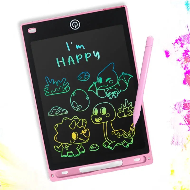 Simples Market 8.5-inch pink LCD writing tablet with stylus, colorful dinosaur drawings for kids