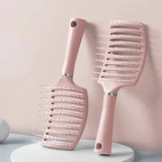 Hairbrush set by Simples Market: pink air-cushion paddle brush and curved detangling comb for all hair types (2 pieces)