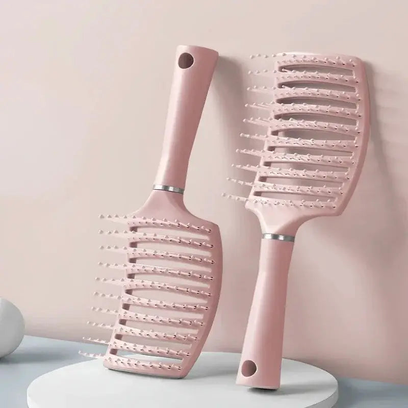 Hairbrush set by Simples Market: pink air-cushion paddle brush and curved detangling comb for all hair types (2 pieces)