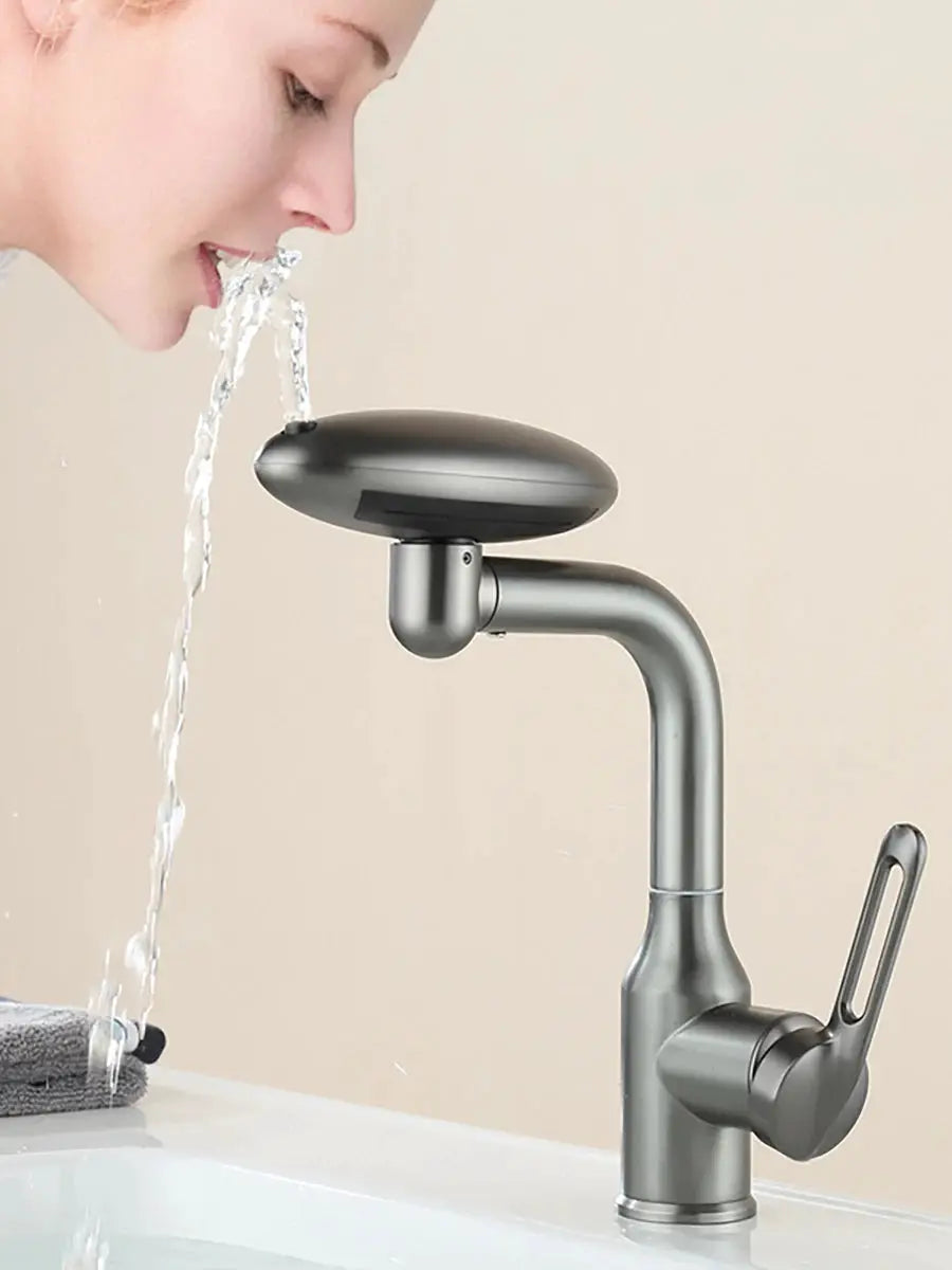 Simples Market multi-functional waterfall basin faucet with 360° rotation and 4-mode spray in gunmetal gray