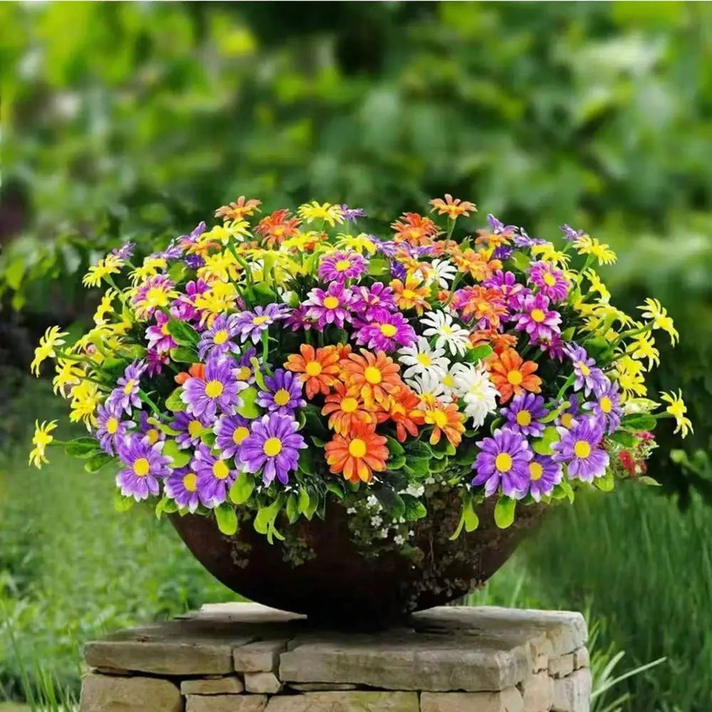 Artificial daisies bouquet by Simples Market in a brown planter, multicolor silk flowers for home decor