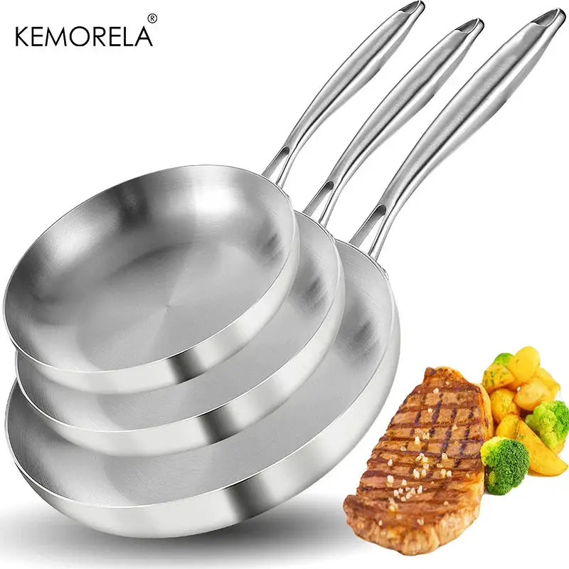 Two To Three Piece Frying Pan Set 22 24 26 28 Cm 304 Stainless Steel Five Ply Wok Pan With Food Grade Nonstick