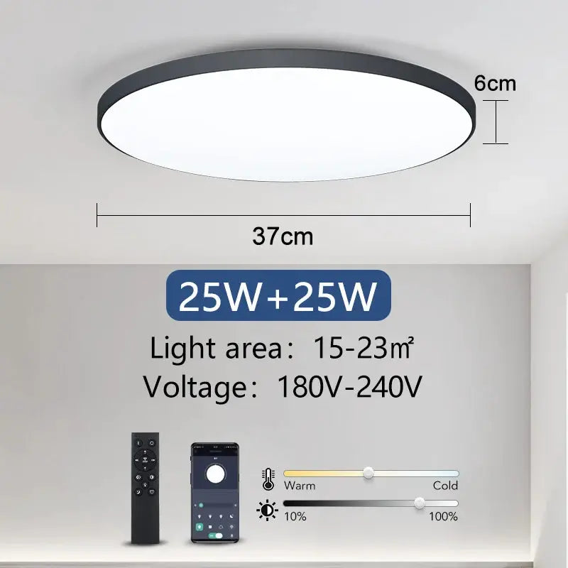 MARPOU Smart ceiling lamp by Simples Market, round 37cm LED with remote control and smartphone app, dimmable