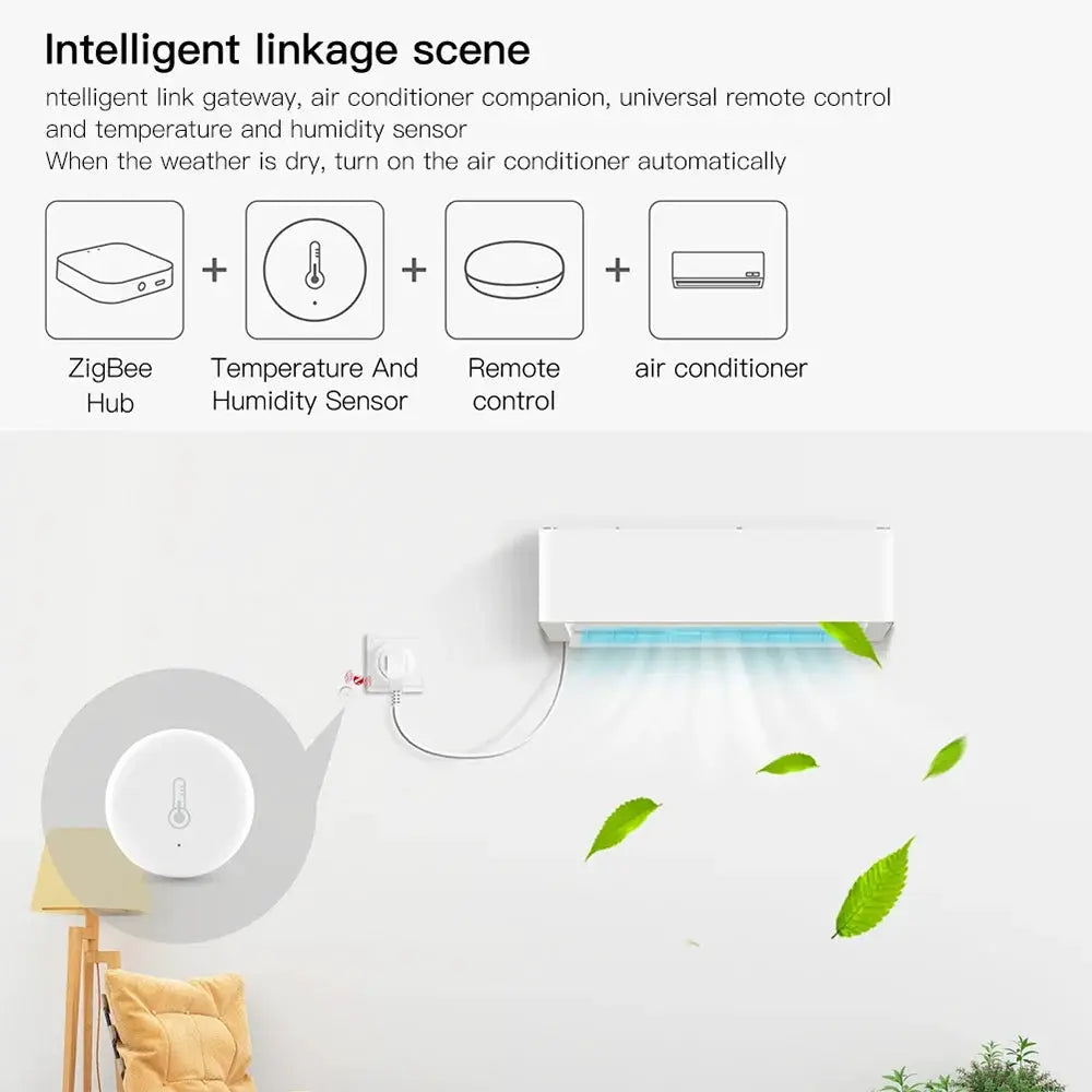 Tuya Zigbee Temperature and Humidity Sensor by Simples Market, white hygrometer; part of a 4-piece smart home kit.