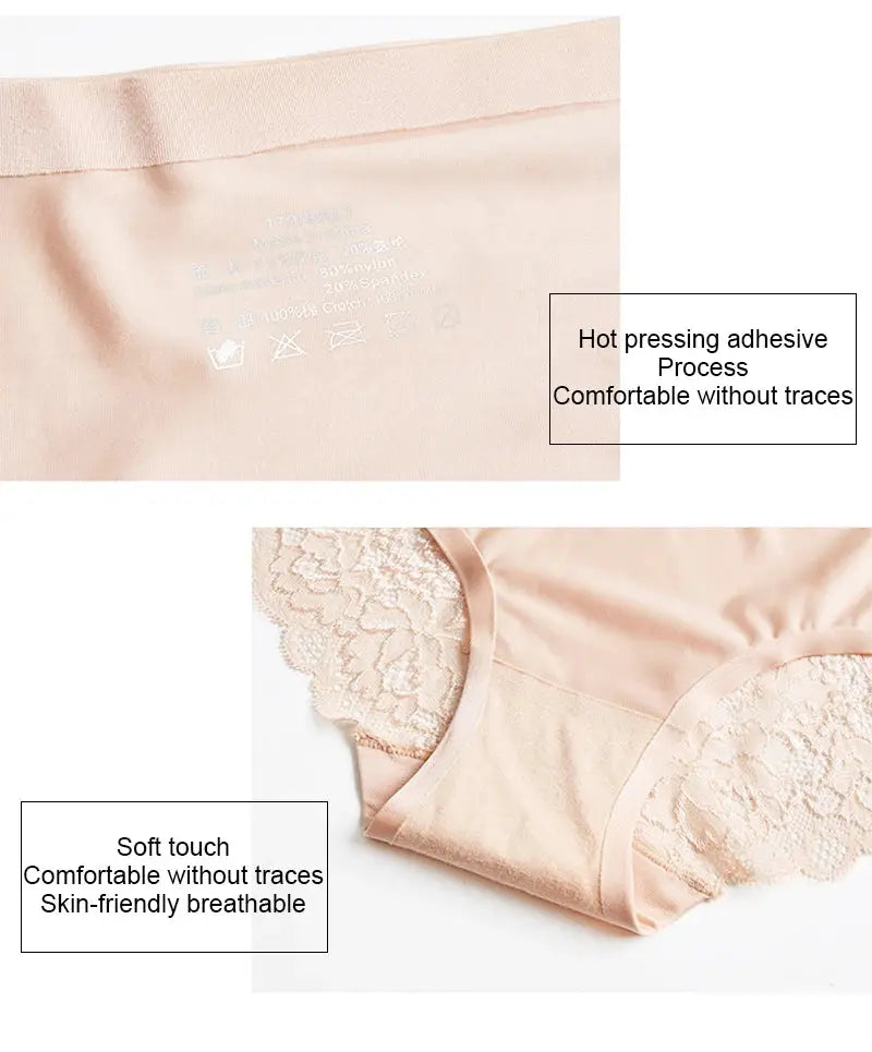 Simples Market TrowBridge 3-piece women's lace satin panties set in peach; big size, soft breathable briefs