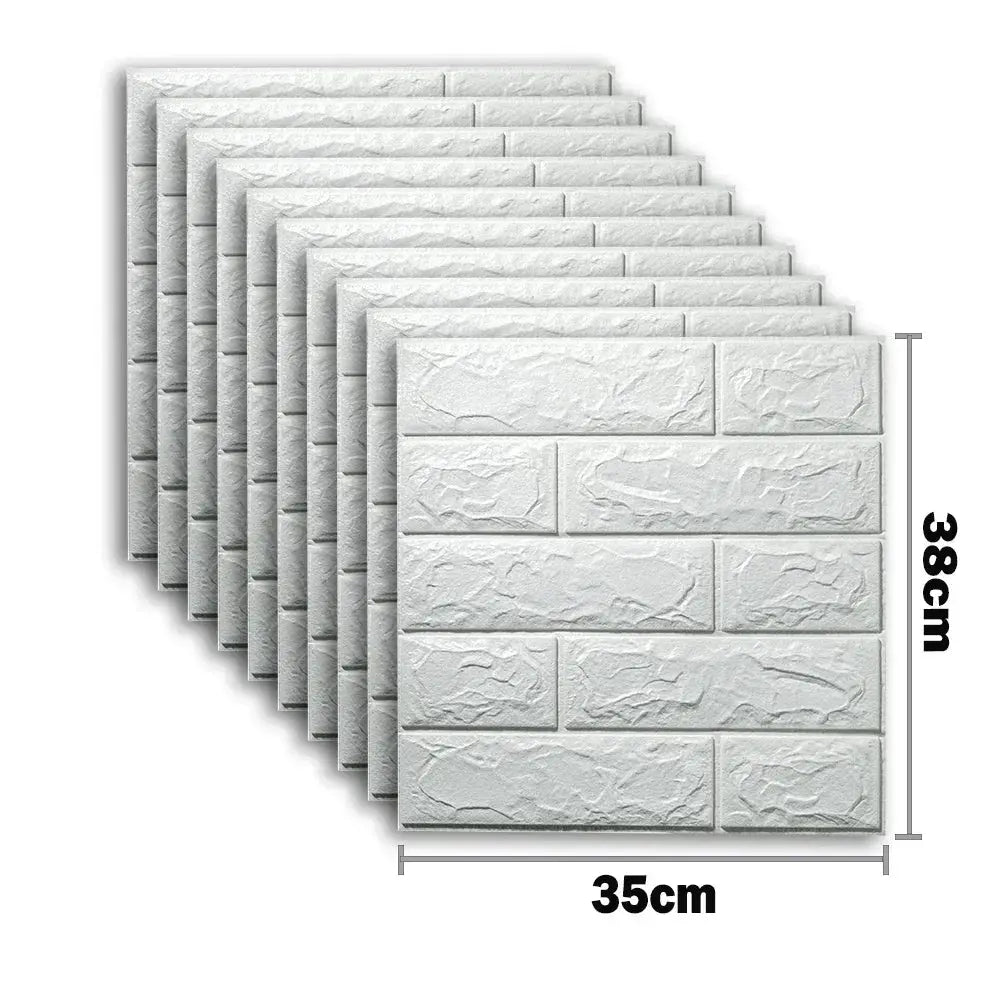 3D foam brick wall stickers, 10pcs self-adhesive decor by Simples Market, white textured bricks