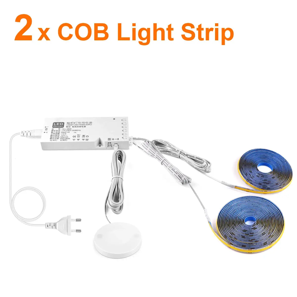 Under-cabinet COB LED strip kit, 2 blue flexible strips with dimmable touch sensor Simples Market