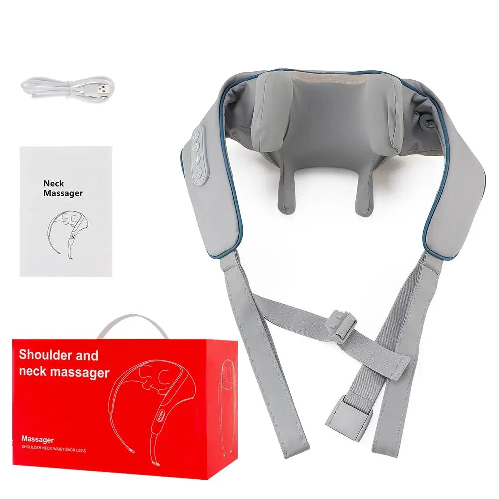 Foreverlily neck and shoulder massager, gray wireless kneading shawl with 26W brushless motor and USB cable included