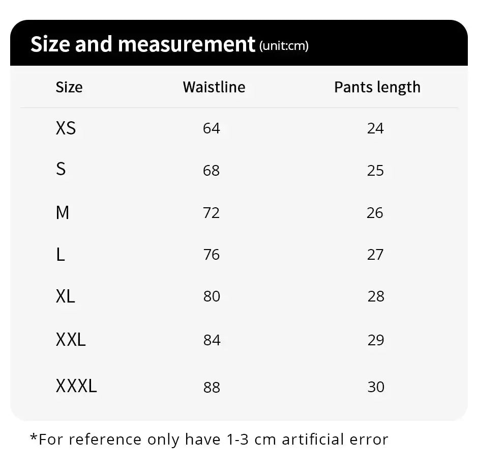 Men's underwear size chart (cm): waist 64–88, pants length 24–30, from XS to XXXL.