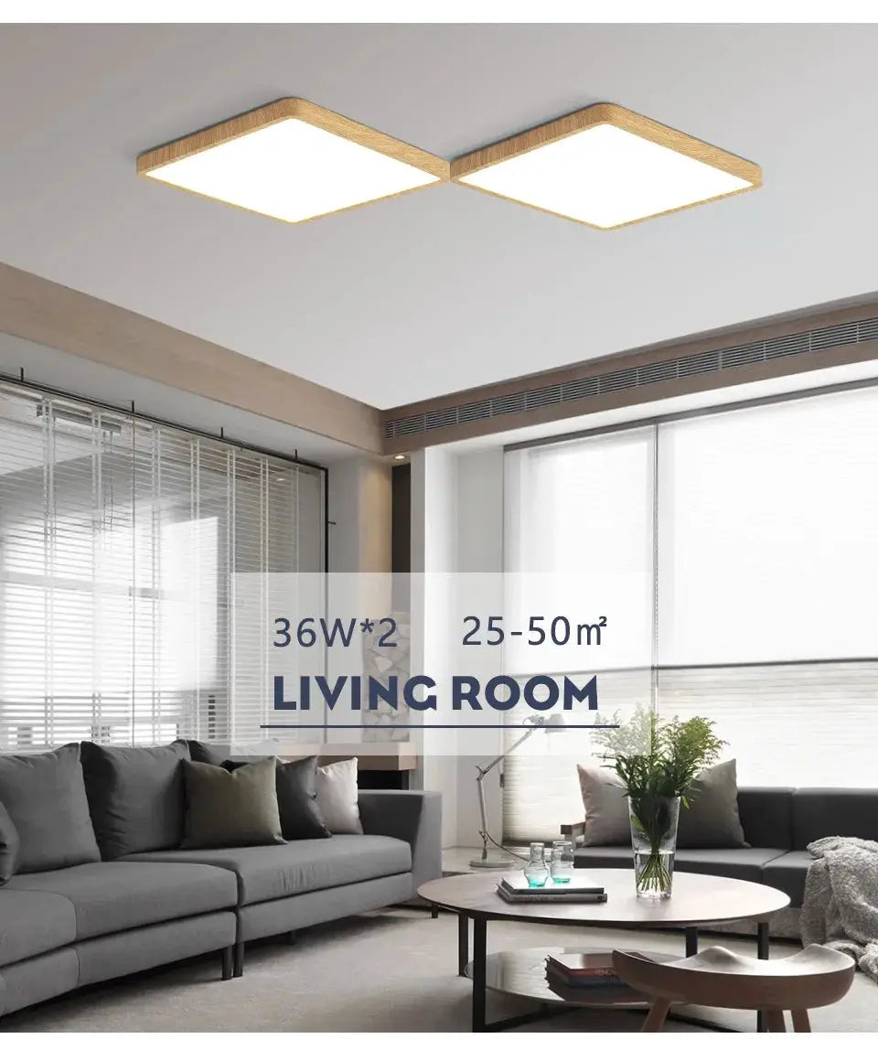 MARPOU Tuya Smart LED ceiling lamp; wood-grain square ceiling lights (2) for living room