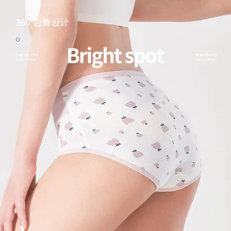 Women's cotton panties with pink print pattern, high-rise briefs.