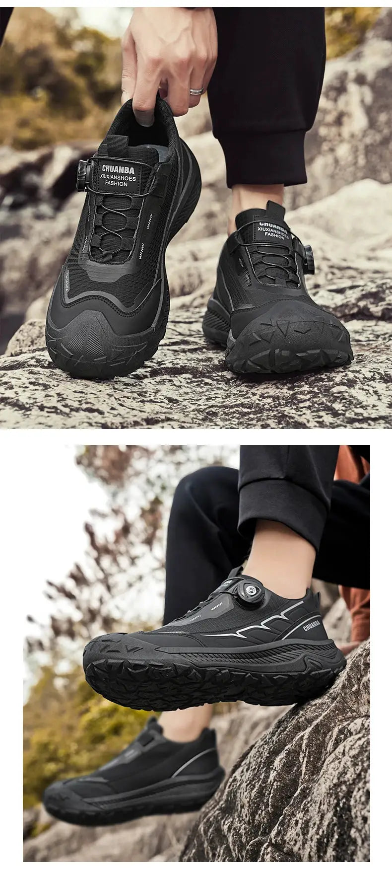 Simples Market men's black casual sneakers, pair with low-top lace-up design, CHUANBA branding, rugged outsole