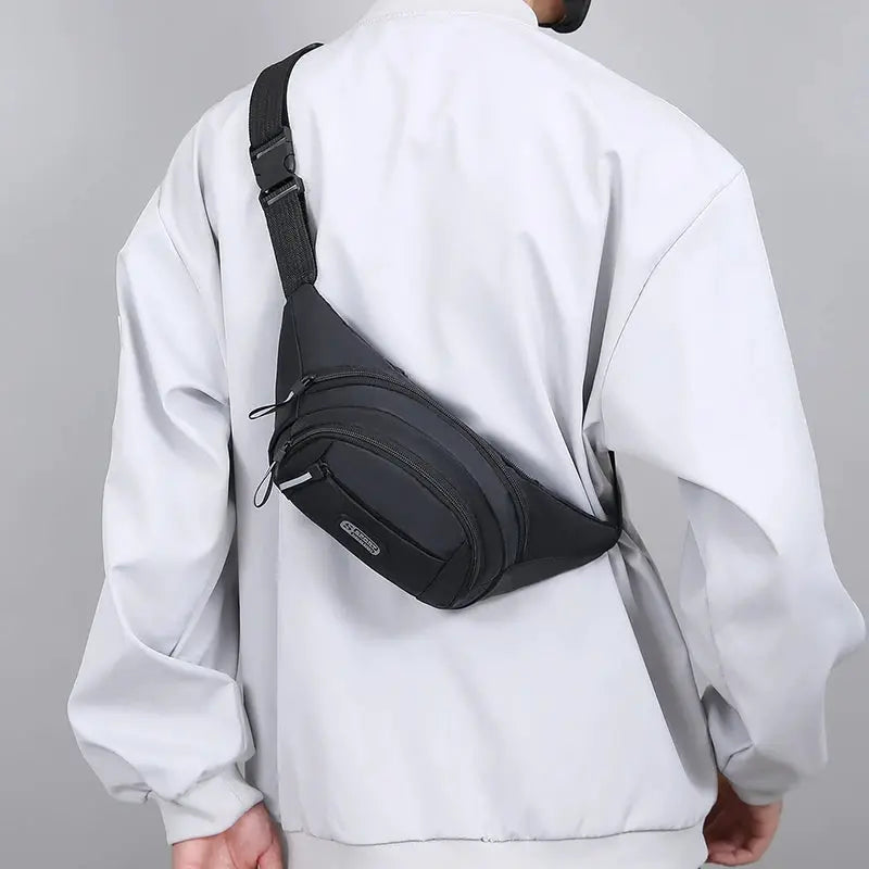 Men's black waist bag by Simples Market, ultra-thin, large-capacity anti-theft design