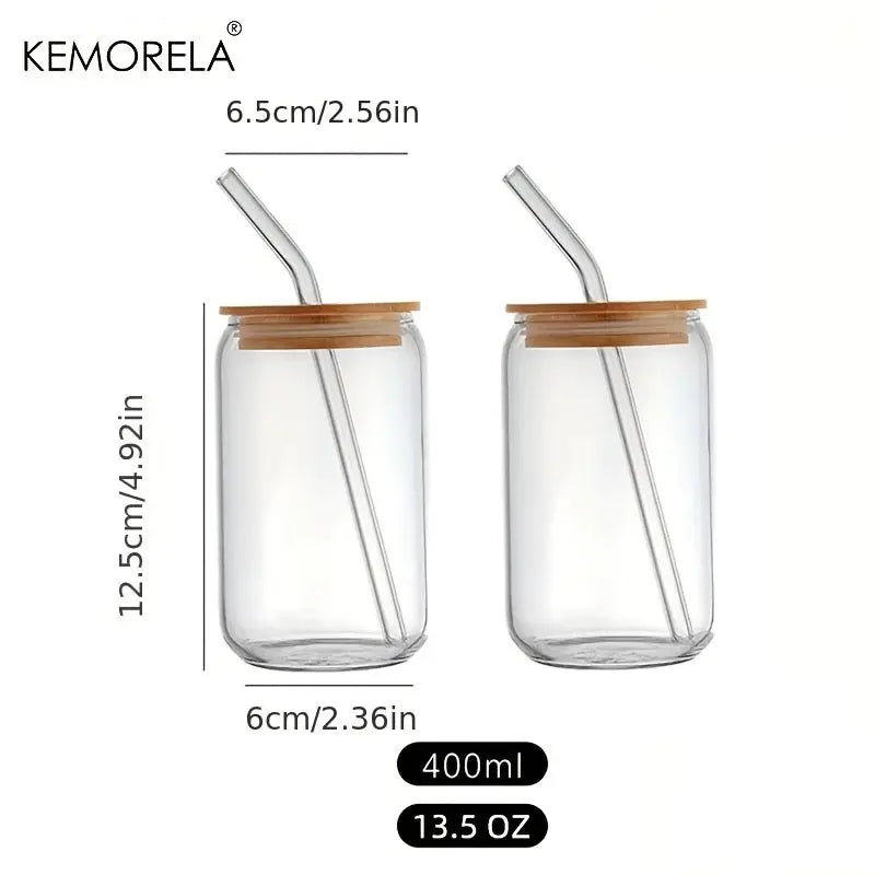 18.6oz 540ML Can Shaped Glass Cups With Bamboo Lids And Glass Straws For Beer Iced Coffee Wine Cocktail