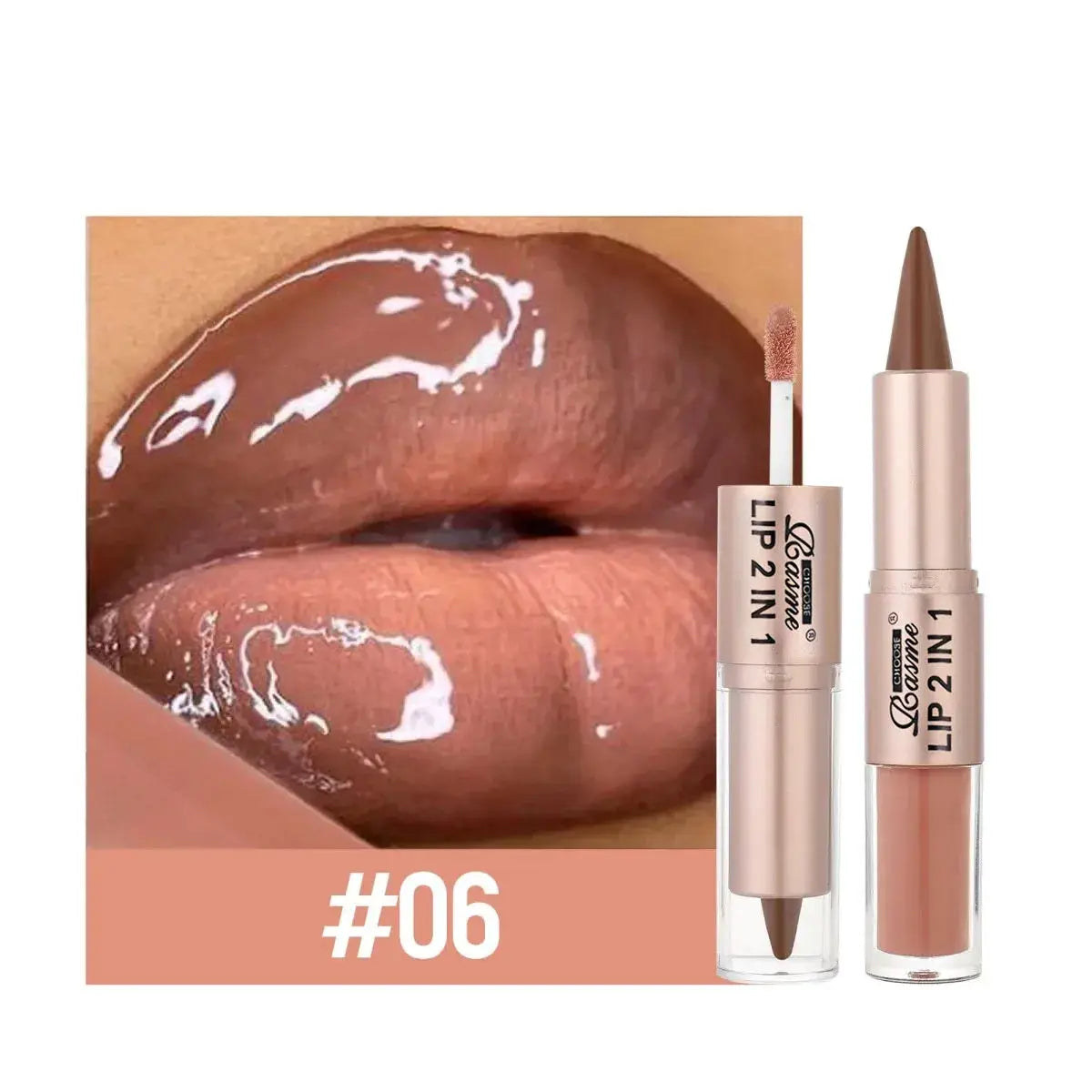 2 In 1 Lip Liner And Gloss Pen Nude Brown Gradient Matte Lip Liner Waterproof Contour Lip Gloss