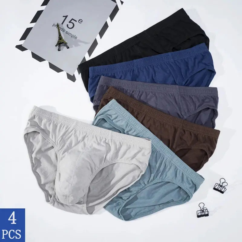 Men's 6-pack 100% cotton breathable briefs in assorted colors, Simples Market, sizes XL–5XL