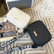 Two shoulder bags: white and black quilted PU crossbody bags with gold hardware