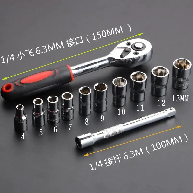 12 Piece Auto Repair Tool Set With Socket Wrench Combination Chrome Plated Steel Hardware Toolbox