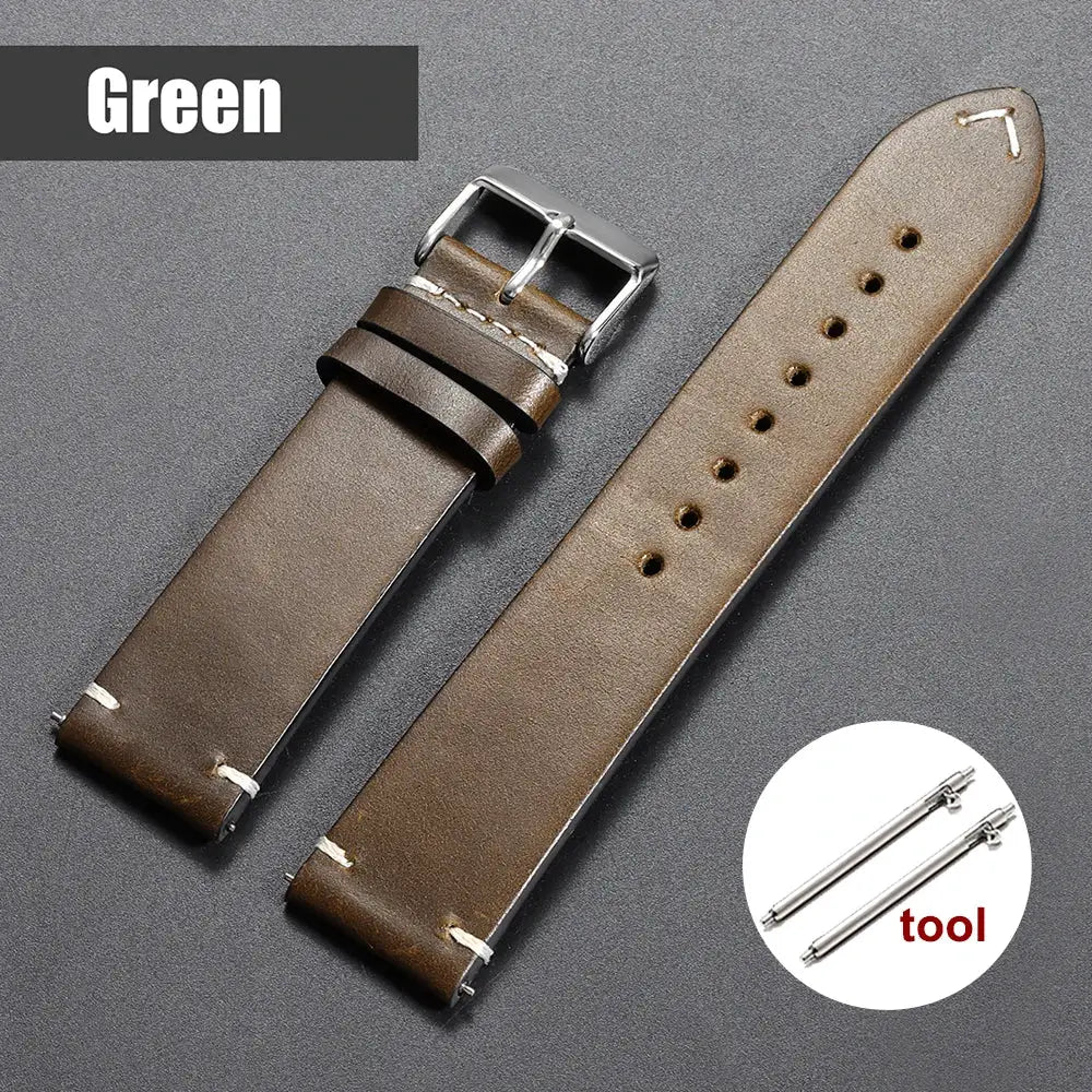 TimelyCraft Vintage Oil Wax Leather Watchband Universal Fit For Omega Seiko Rolex Galaxy Huawei