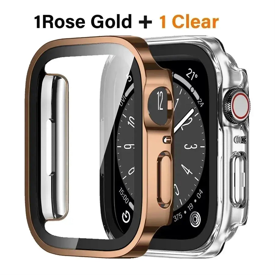 Apple Watch bumper case set by Simples Market with rose gold frame and clear cover for 40–46mm models