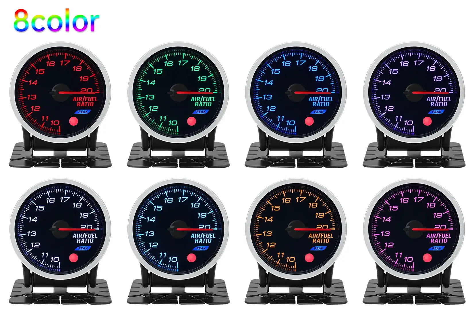 Simples Market universal 52mm 8-color gauge set for oil pressure, water temp, EGT, turbo boost, tachometer, 8 gauges.