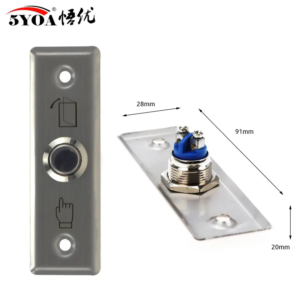 Door exit push button switch on stainless steel plate with blue actuator for door access control, Simples Market