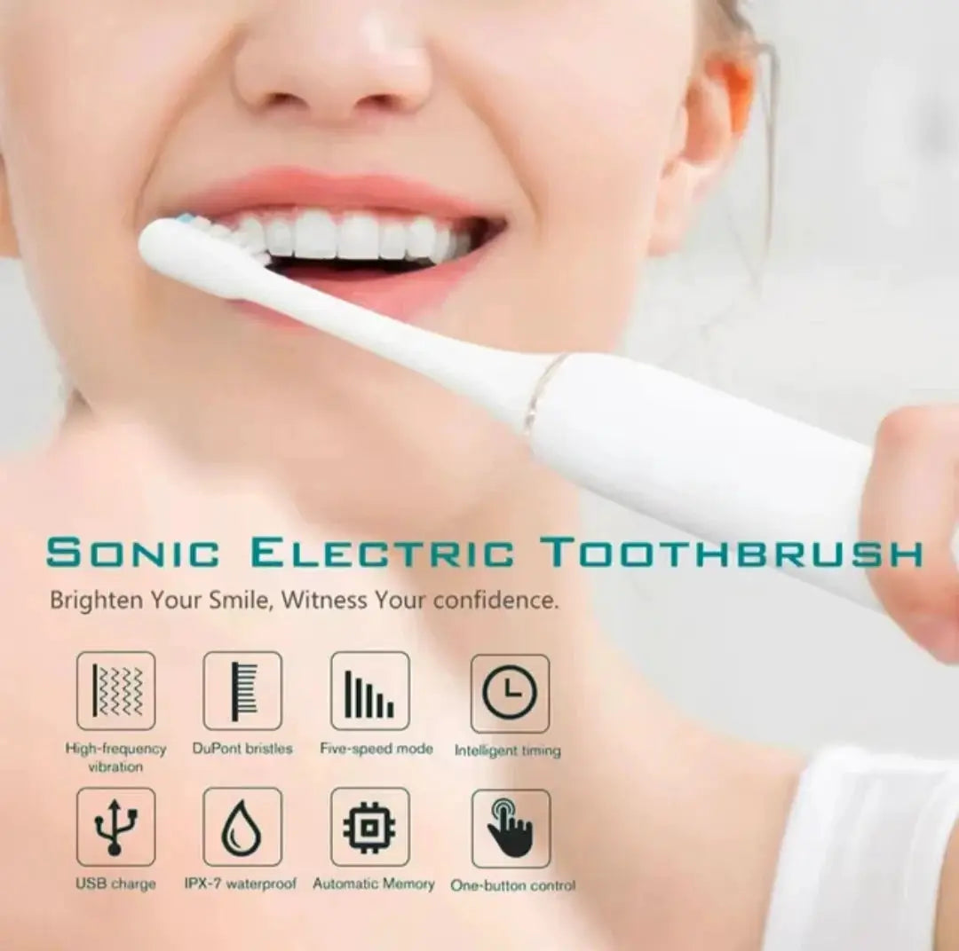 SonicWave Pro Electric Toothbrush for Adults IPX7 Waterproof USB Rechargeable DuPont Brush Head 6 Cleaning Modes