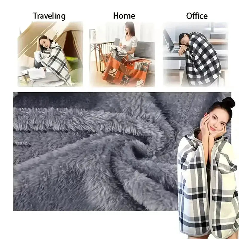 CozyNest Flannel Shawl Blanket Wearable Soft Cotton Polyester Blend For Office Warmth Travel And Home Use Casual Style