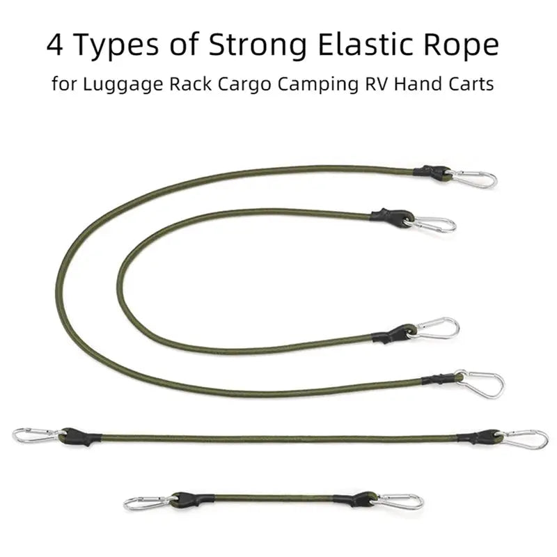 Simples Market outdoor heavy duty bungee cords with carabiner hooks, olive green elastic tie straps, 5-piece set