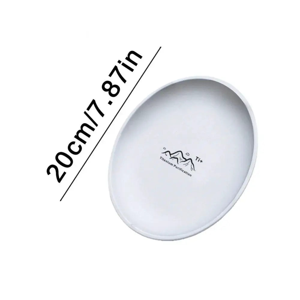 Titanium camping plate, lightweight, round frosted finish, 20 cm diameter