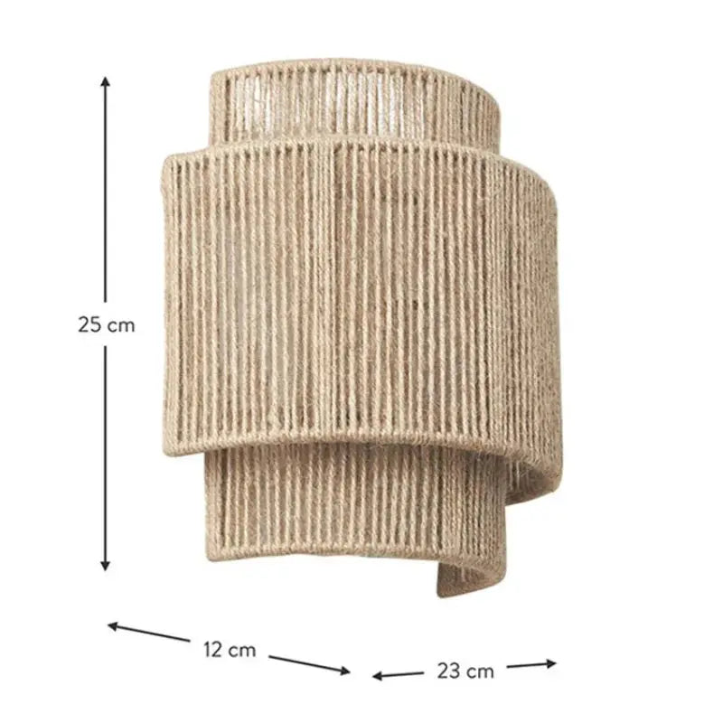 Retro rattan weaving wall lamp shade in natural beige hemp rope, 25 cm tall, fits LED E27 bulbs