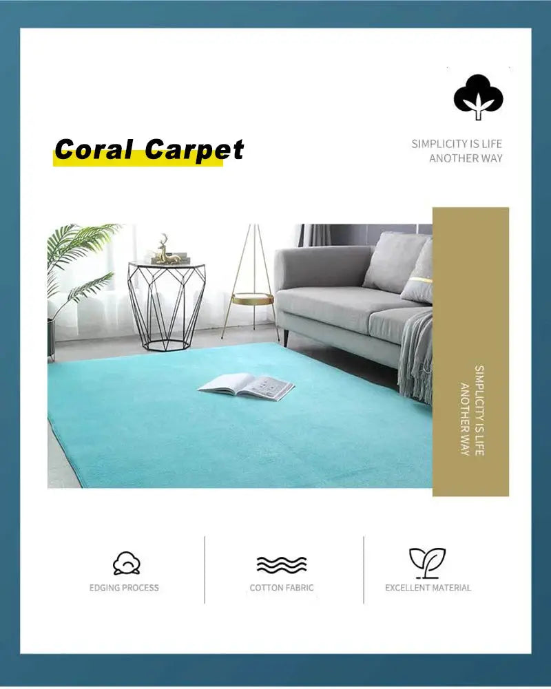 VIKAMA coral velvet carpet, turquoise non-slip living room rug by Simples Market
